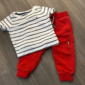 Tommy Hilfiger Navy Striped Tee and Red Joggers